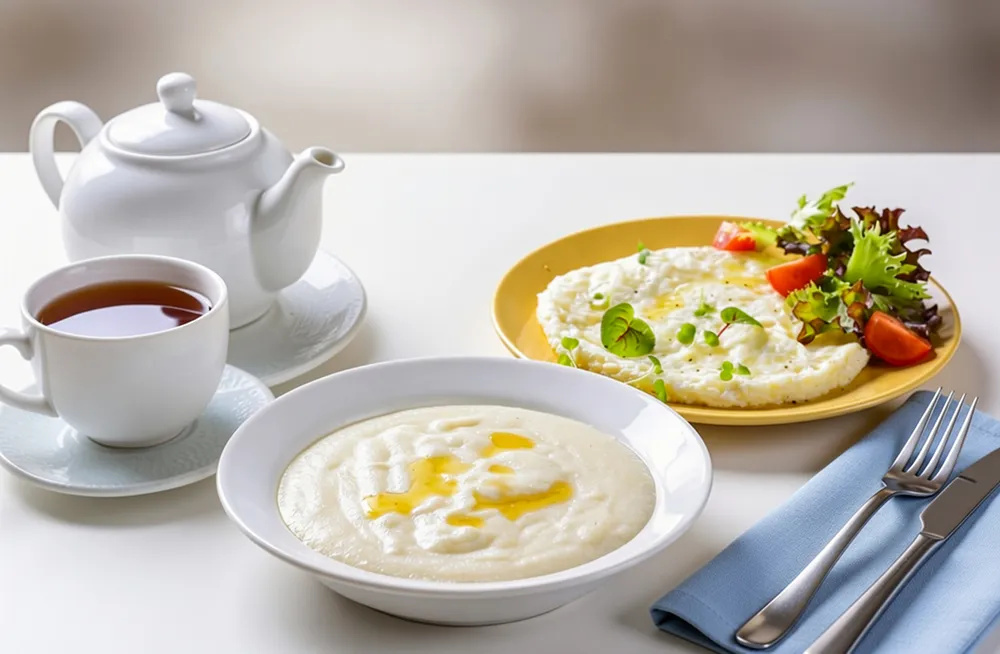 манная каша, омлет на пару, чай