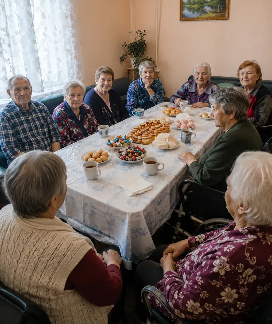 совместное чаепитие пожилых людей